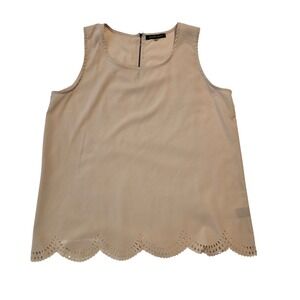Jennifer & Grace Beige Scalloped Laser Cut Hem Sleeveless Blouse Top Large